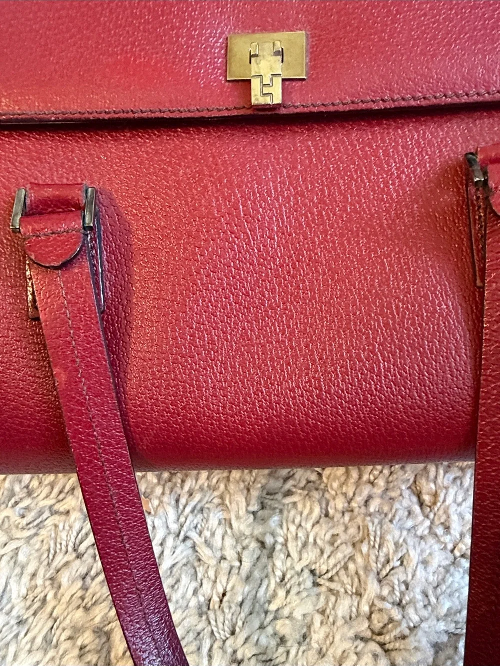 Lambertson Truex Womens Leather Turn Lock Clasp Satchel Shoulder Bag Red